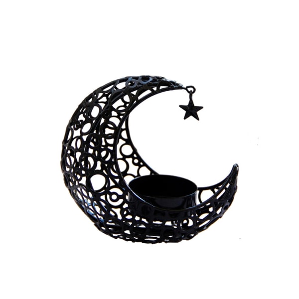 Metallinen kynttilänjalka, kynttilänjalka, teevalo, kynttilänjalka, teekynttilänjalka, kuun kynttilänjalka, puolikuun kuun kynttilänjalka, Ramadan-teevalo black