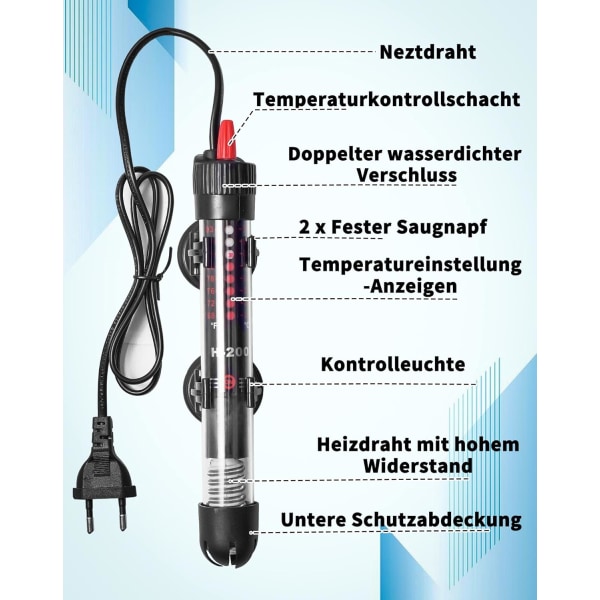 Säädettävä akvaariolämmitin, 25 W:n akvaariolämmitin termostaatilla 20-34 °C kalasäiliöille ja akvaarioille