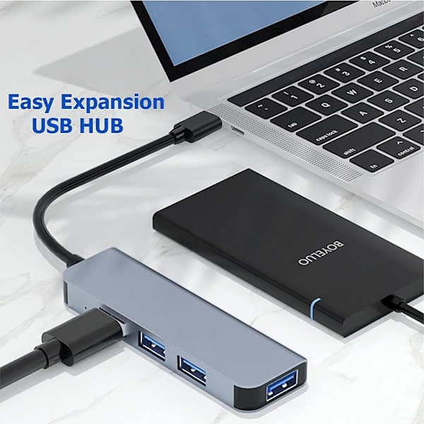 USB 3.0 Hub, 4-porter Ultra tynn USB 2.0 Data Hub for Macbook, Mac Pro/Mini, iMac, Surface Pro, XPS, Notebook PC, eksterne harddisker