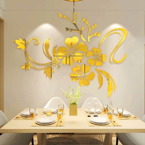3D-seinätarra kukkia peili seinätarra kukkia tarra modernia taidetta seinäkoriste tarra olohuoneeseen eteiseen makuuhuone kodin sohvaseinä gold