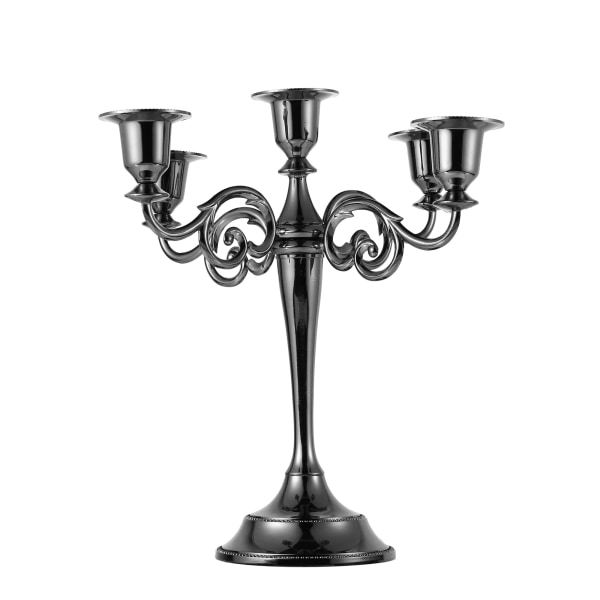 Metal lysestake, 5-arms lysestaker Vintage lysestaker lysestake klassisk for bord (svart) Black