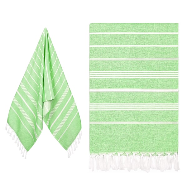 180 * 90CM Stor bomullsstrandhåndkle - Lett, mykt og absorberende Fouta-strandhåndkle for strand, reiser, badstue, grønn