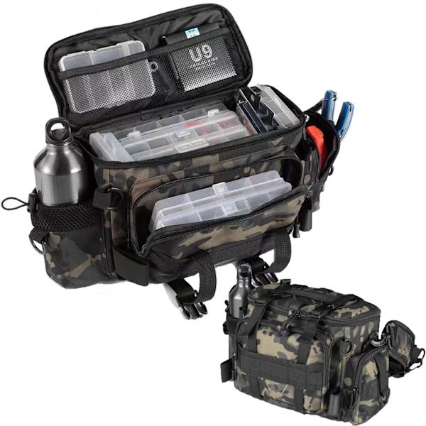 Fiskepose, Enkelt Skulder Havfiskeri, Grejtasker Grej Opbevaring Rygsæk til Karpefiskeri, Camouflage Udendørs Carryall Taske Vandring Rejsetaske Black