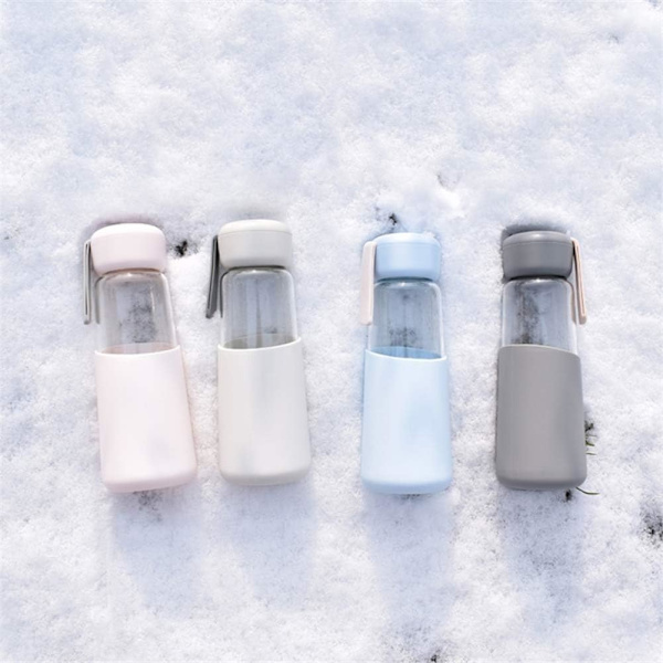 Lasinen vesipullo Silikoni Kotelo Luovat Lahjat Pullot Anti-Scalding Pidä Kylmä Vesipullo Blue