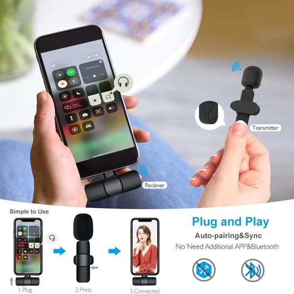 Bærbar trådløs Lavalier-mikrofon til iPhone og Android, lyd- og videooptagelse, minimikrofon til livestreaming, gaming, telefonmikrofon