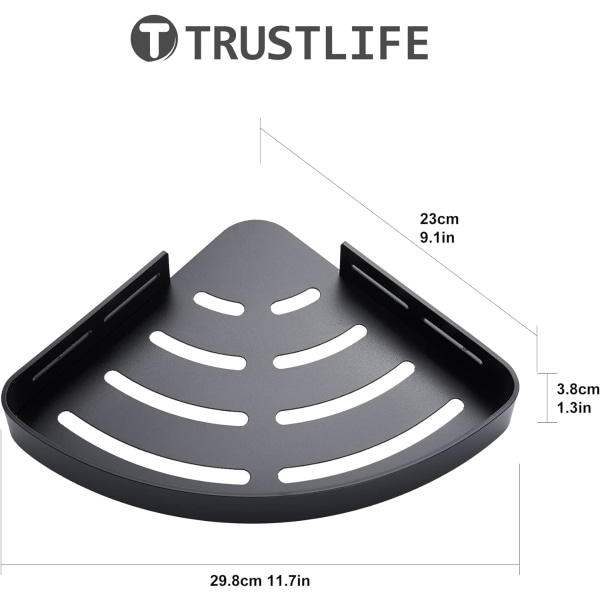 Hjørnehylle for baderom, svart, selvklebende dusjhylle, arrangør, romaluminium, veggmontert baderomshyller, ingen boring med kroker for våtrom - 2-pakning Black