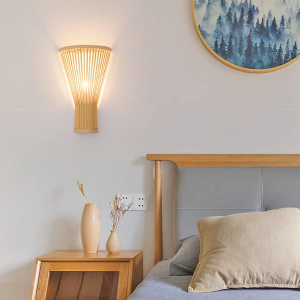 Inomhus bambu vägglampa, rotting E27 retro vägglampa, trapphus vägglampa, handgjord inredning bambu lampa, korg lampskärm sänglampa