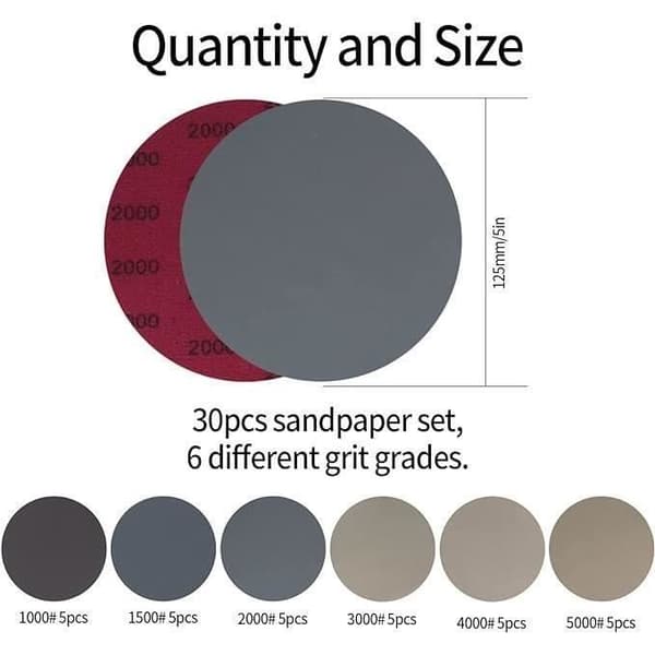 24 Runda Slippapper 125mm - Våt & Torr Sandpapper - Enkel att Installera