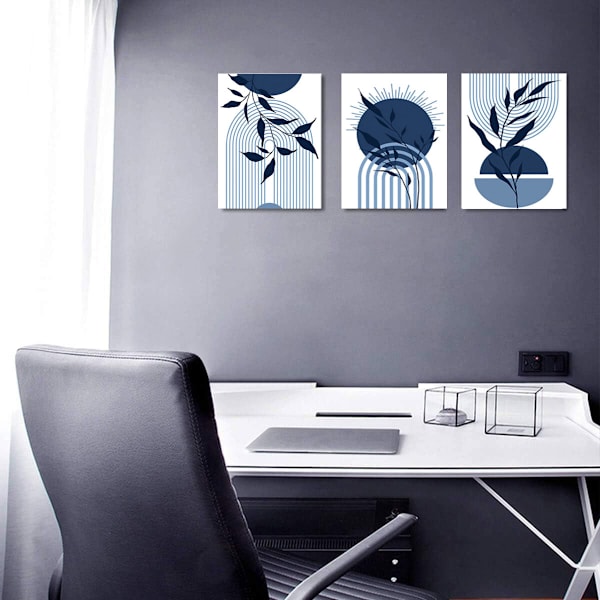 Marinblå färger, geometriska former, väggkonsttryck, abstrakt konstdekor i mitten av århundradet 50*70cm
