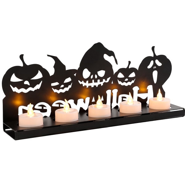 Halloween Funny Shadow lysestaker, lysestake hjemmeborddekor for å holde 5 lys, unik dekorasjonsgave