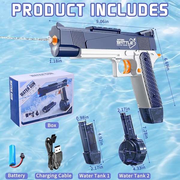 Vattenpistol, En-knapps Elektrisk Vattenpistol, Kraftfull Elektrisk Vattenpistol Stor Kapacitet Vattentank, Vattenpistol för Utomhus Strand Pool Patio