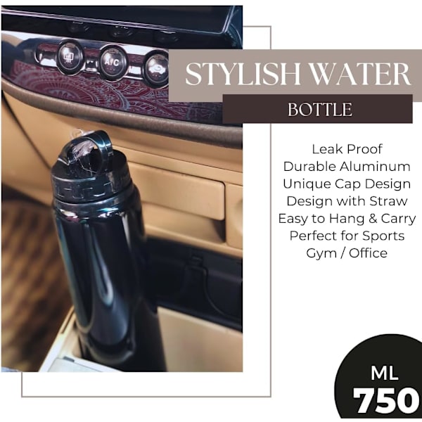 Sportvattenflaska med sugrör 750ml – Läckagesäker, hållbar, återanvändbar, spillfri vattenflaska för barn, pojkar & flickor – Modern korkdesign, dryckesflaska