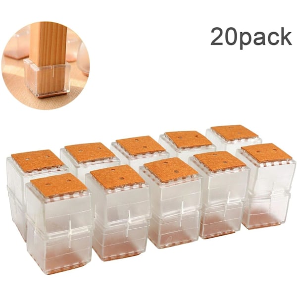 Stolsbensöverdrag, 20 st fyrkantiga möbelfötter i silikon, bordsöverdrag, golvskydd mot repor, för 27 mm-30 mm stolsöverdrag - transparent