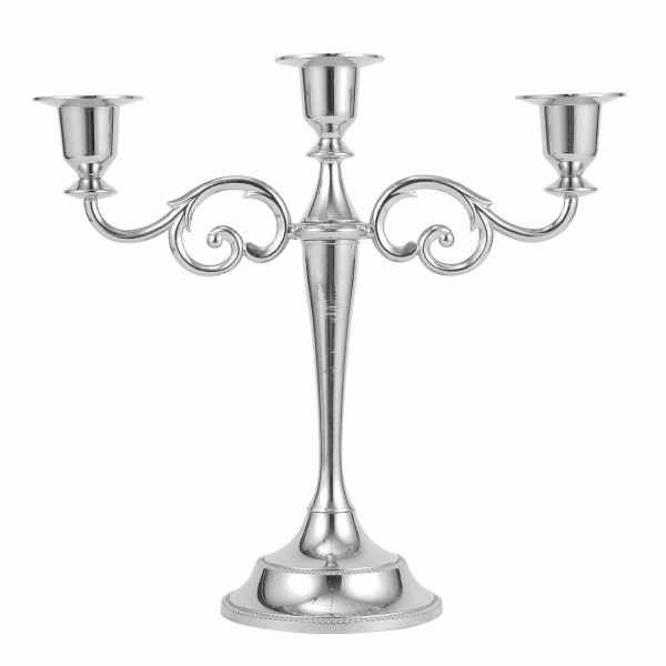 Metal lysestake 3-armet lysestake Antikk søyle kandelaber lysestake Elegant dekor for bryllupsdekorasjon (sølv) Silver