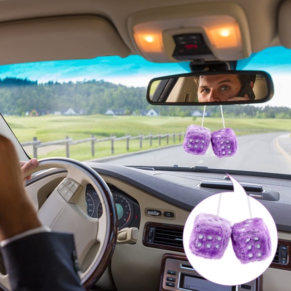 Bil hængende plys terninger 6 cm Bil spejl hængende fluffy hængende bil spejl hængende fluffy plys terninger par hængende par bil vedhæng(Lilla) Purple