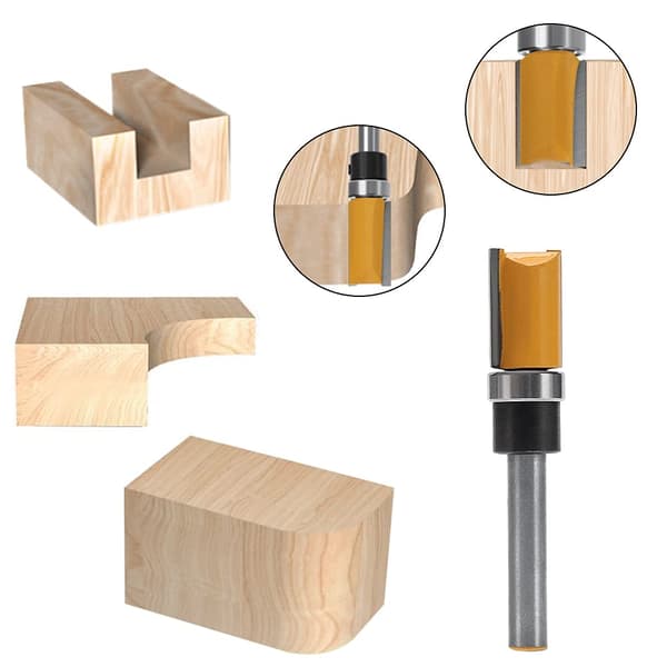 3 stk. Flush Trim Cutter med 6,35 mm skaft, Flush Trim Model Router Bits