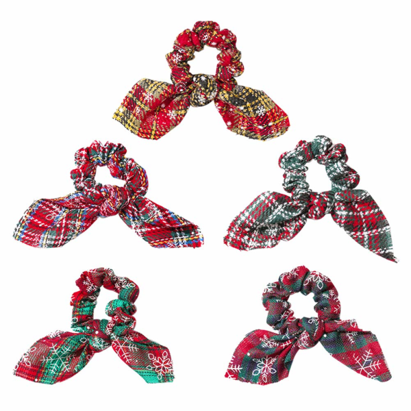 Hair Scrunchies, 10 Pack Christmas Elastinen Bow Hair Scrunchies, Xmas Ponytail Holder nauhat, Kanin korvat ristikkohiustarvikkeet (5 tyyliä)