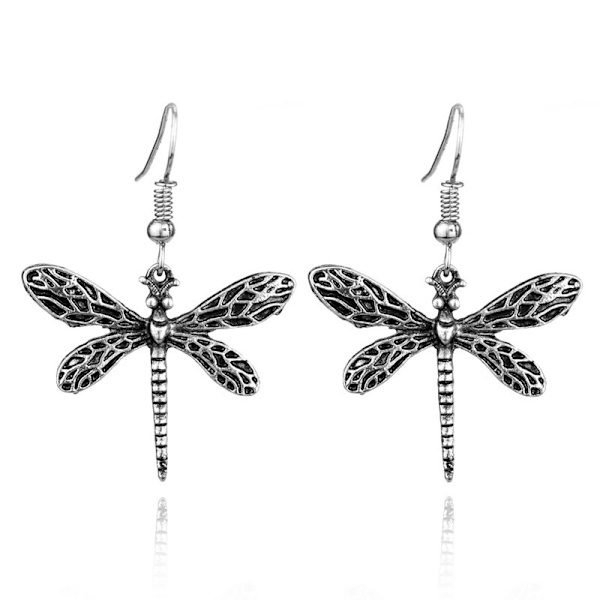 Silver Dragonfly örhängen - stora oxiderade trollsländor örhängen