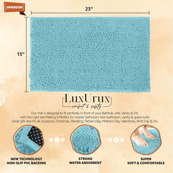 Bademåtte - Ekstra blød plys badeværelse brusebad tæppe, 1'' Chenille mikrofiber materiale, superabsorberende shaggy bademåtte (40 x 60 cm, Spa Blå) Spa Blue