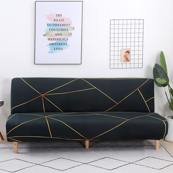 Sofa sengtrekk, sklisikkert, sammenleggbart, stretch, beskyttende trekk for 2-3 seters armløs sofa (svart)