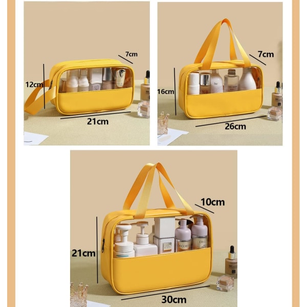 Gennemsigtig kosmetiktaske, pakke med 3, vandtæt PVC toilettaske til kvinder, letvægts make-up taske til kosmetik, toilettaske rejsesæt yellow