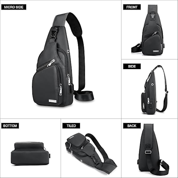 Vattentät axelväska crossbody ryggsäck för män kvinnor axelväska vandring dagryggsäck mångsidig crossbody bröstväska-grå