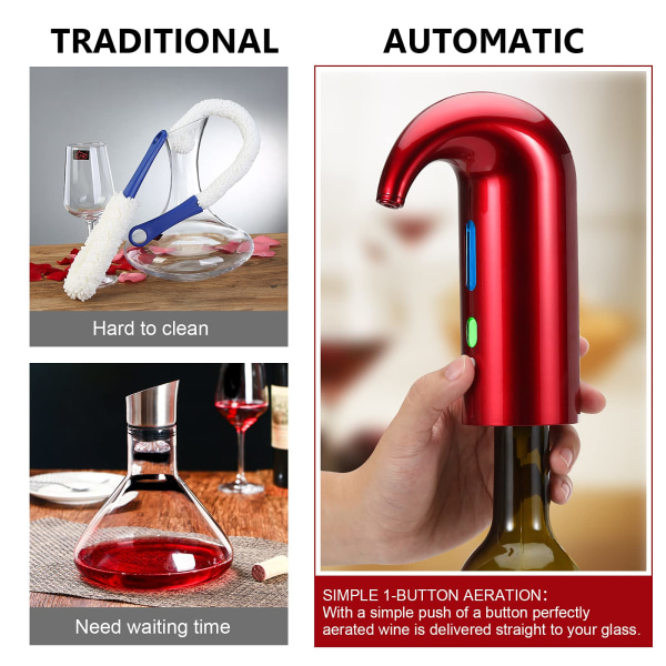 Elektrisk vinluftare, smart automatisk vindispenser, filterluftare och karaffpip, med vakuumvinpropp (Lucky Red) Red