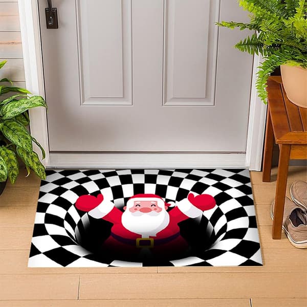 3D Illusion Dørmåtte Tæppe Uhyggelig, Festlig, Sjovt Design ( 50 * 80cm Julemanden)