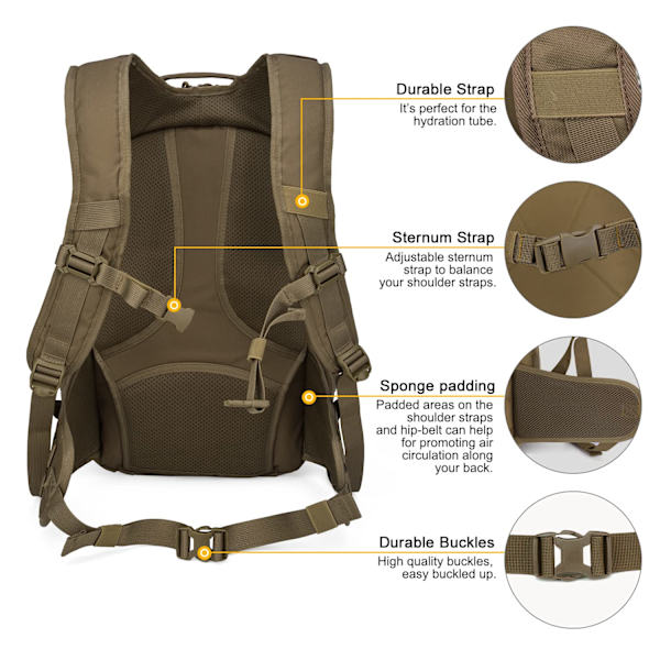 28L Ryggsäck Taktisk Trekking Ryggsäck Utomhus Vandring Ryggsäckar för Camping Vandring Resor Brown