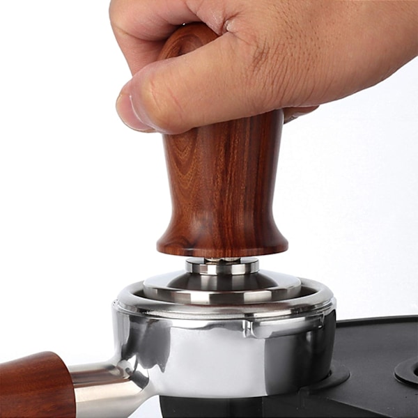 Espresso Tamper litteällä ruostumattomasta teräksestä valmistetulla pohjalla Kahvin tiivistäjä Ergonominen puukahva Jauheen puristin, 58MM, Puu