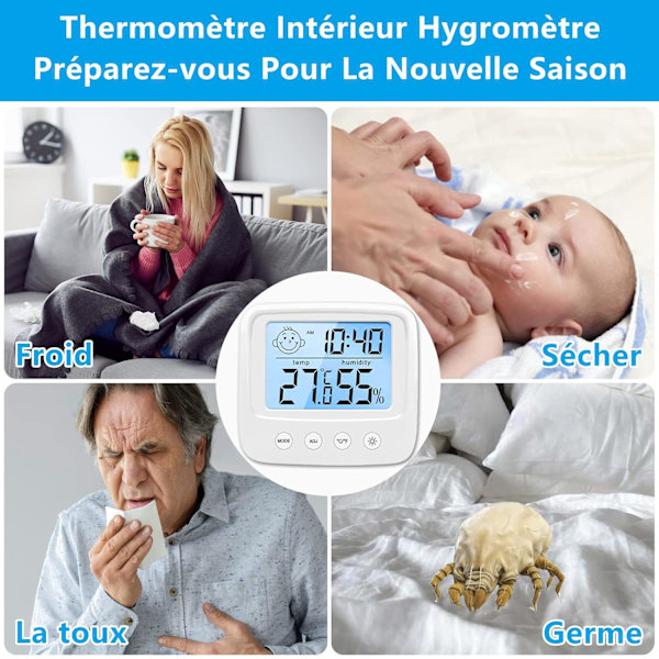 Indendørs termometer hygrometer, intelligent baggrundsbelysning, hjemmetermometer hygrometer kontor drivhus