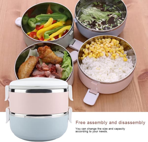 Rustfritt stål lunsjboks bærbar rustfritt stål lunsjboks beholder Bento boks matbeholder (1400 ml i andre etasje)