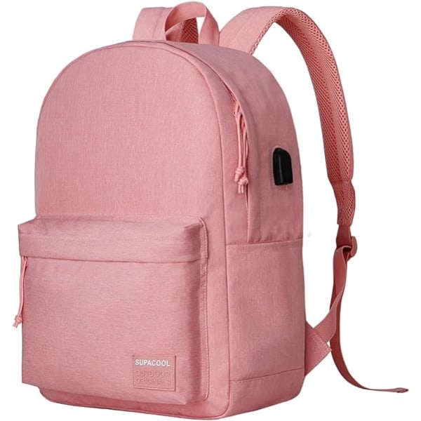 Letvægts Casual Laptop Rygsæk til Mænd og Kvinder, klassisk Rygsæk til College Rejse Arbejde（ Fuld Pink） Pink