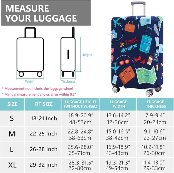 Bagagebeskyttelse Vaskbart Kuffertholder Anti-scratch Kuffertholder Passer til 18-32 Tommer Bagage (Go travel-Trip, M)