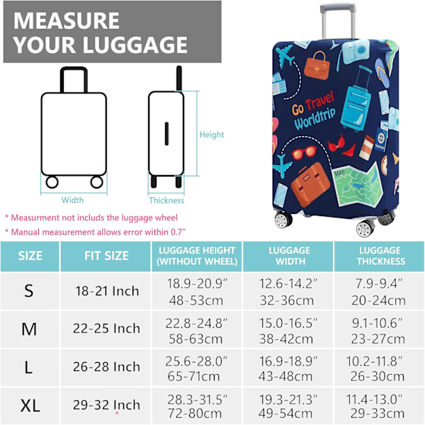 Bagagebeskyttelse Vaskbart Kuffertholder Anti-scratch Kuffertholder Passer til 18-32 Tommer Bagage (Go travel-Trip,XL)