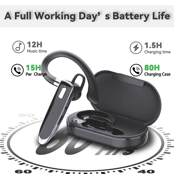 Bluetooth enkelt trådløst headset, USB-C-lading, vanntett øretelefoner for kjøring/virksomhet/kontor med Android/iOS, bærbar PC