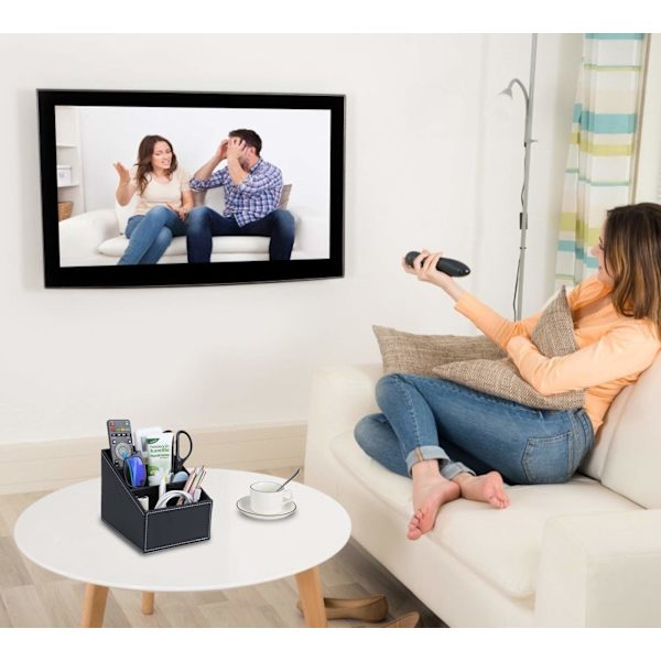 Fjernkontrollholder-arrangør med 3 lommer, skinn fjernkontroller TV air condition bordholder oppbevaringsboks med semsket fôr, holder
