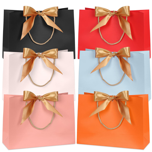 Stk gaveposer, papirgaveposer med sløyfebånd, elegante papirposer til bursdag, bryllup, eksamen, enkle DIY-gaveposer, 28 x 20 x 10 cm (6 farger)