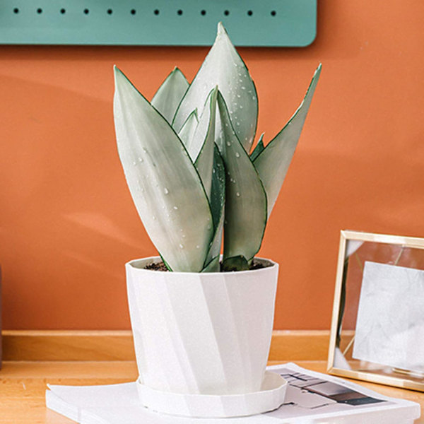 Plantepotte, Blomster Vase, Sjov Vase Statue Plantepotte, Ensfarvet Plastik Plante Blomsterpotte med Bakke Have Hjem Cafe Dekoration Hvid, L