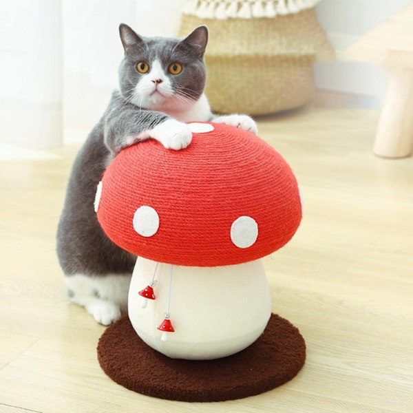 Svampskrapa för katt, sisalrepssvampkattträd med dinglande minisvampar för katt - Flerfunktionell vertikal stor svampklo（34X28cm）