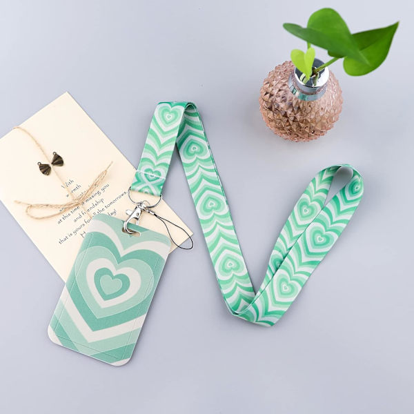 Lanyard med ID-korthållare Rosa hjärta Halsband Nyckelband för nycklar Kort Söt för lärare Student, Grön