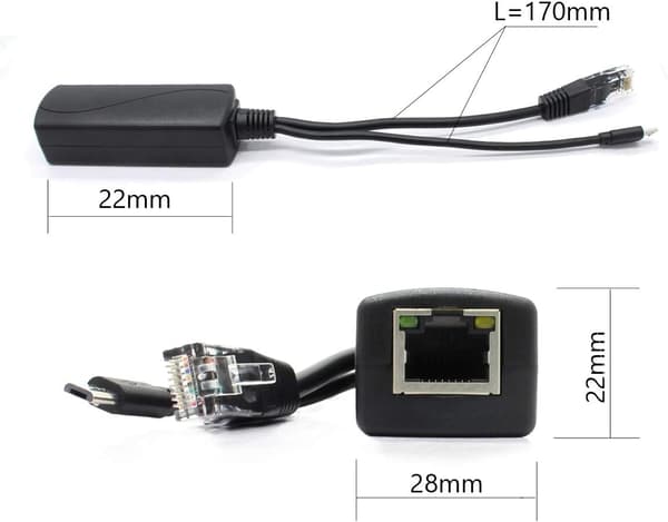 2-pack Gigabit PoE-splitter, 48V till 5V 2.4A Micro USB Ethernet-adapter, fungerar med Raspberry Pi 3B+ IP-kamera och mer