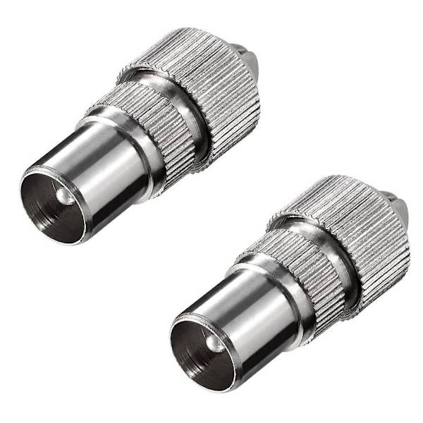 2x Han Coaxial Co-Axial TV Antenne Stik (2 Pak) til Television RF Kabel Freeview Metal