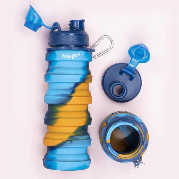 Silicone Collapsible Water Bottle For Kids 550 ml / 19 oz with Carabiner Clip 100% Leak Proof BPA Free Travel Flask