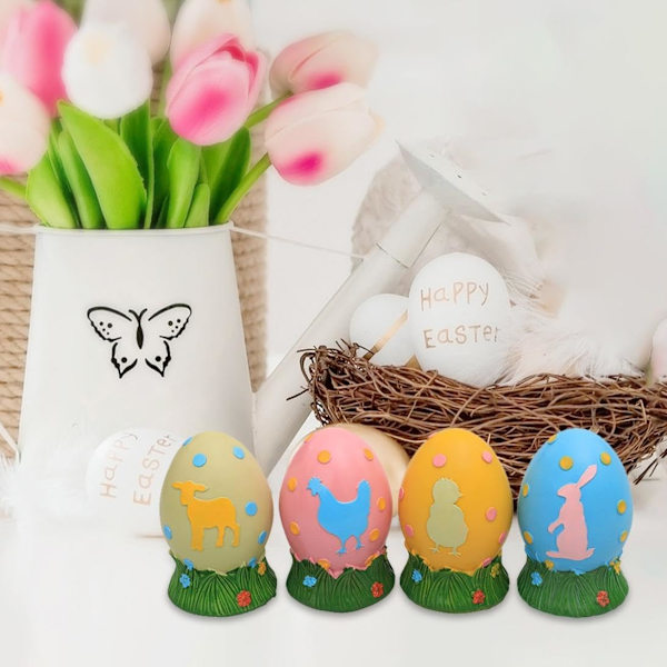 4-pack Påskägg Resin Figur Dekoration Påskägg Bord Dekoration, Påskägg Vårfest Dekorationer Bord Påskägg Mittpunkt