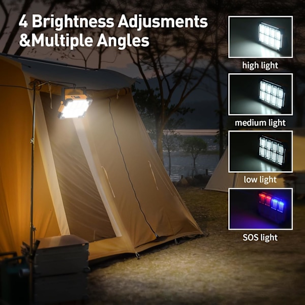 Solar Oppladbar LED Spot, 4 Moduser Oppladbar LED Utendørslys, Vanntett Bærbar Arbeidslys for Camping, Hage, Fiske [Energiklasse E]