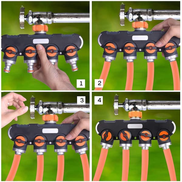 4-vejs vandingssplitter, 4-vejs udendørs universal slangesplitter til have og hjem.