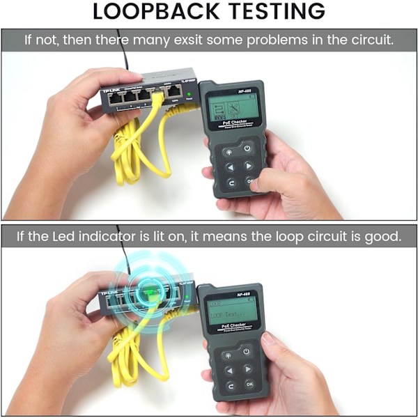 PoE spenning- og strømtester med LCD-kabeltester med POE-funksjon, nettverkstester, NF-488