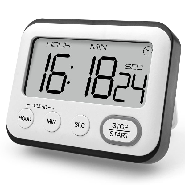 Kök Timer Alarmklocka Multifunktionell Digital Matlagningstimer med Stor LCD-skärm Magnetisk Stoppur Timer med Klocka, Alarmklocka, Magnet Svart