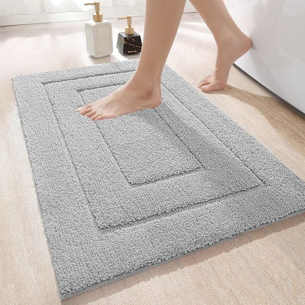 Kylpymatto, liukumaton, pehmeä kylpyhuonematto, vedenimevä, kylpymatto, konepestävä, kylpymatto suihkuun, kylpyammeeseen ja wc:hen - vaaleanharmaa, 60 x 90 cm light grey